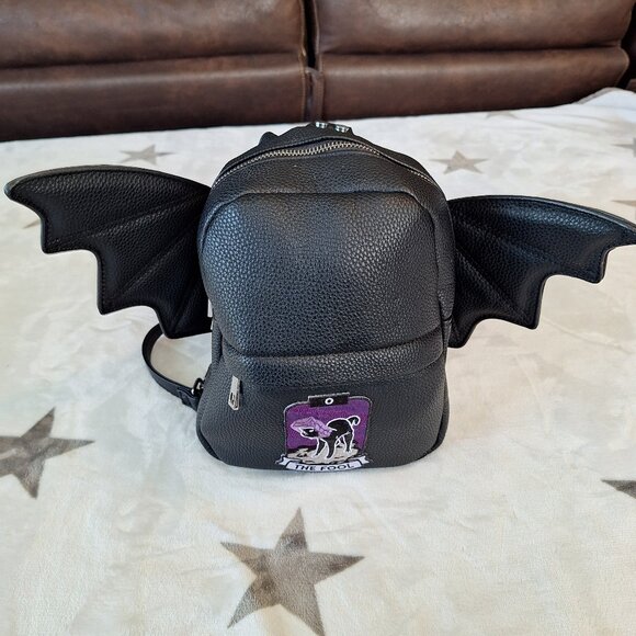Mini Fashion Backpack Detachable Bat Angel Wing The Fool Tarot Card Cat Festival - Picture 1 of 13
